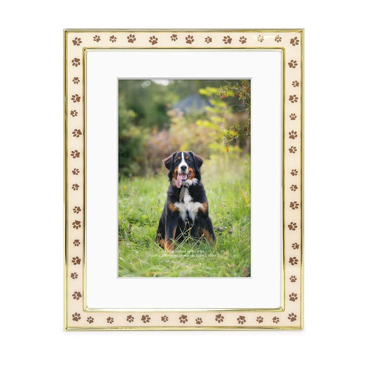 Isaac Jacobs Matted Gold Metal Enamel Frame with Brown Paw Print Design with Easel, for Countertop, Tabletop Display, Bookshelf, Desk, Wall Décor, Gold w/Brown)