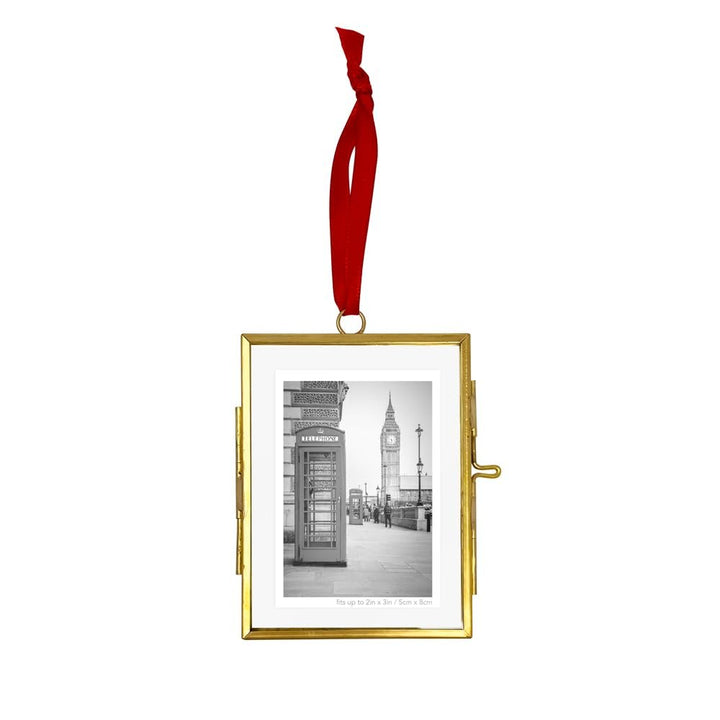 Isaac Jacobs (2"x3" Vintage Style Brass and Glass Ornament Frame with Locket Closure (Vertical) (Antique Gold), Metal Floating Frame, Made for Hanging
