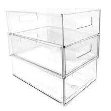Isaac Jacobs 2-Pack Clear Expandable Storage Bins, Plastic Organizer with Cut-Out Handles, Adjustable Length from 11-19" for Home, Kitchen & Office