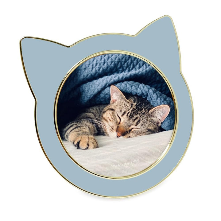 Isaac Jacobs 4x4 Gray with Silver Round Enamel Cat Picture Frame w/Ears - Tabletop, Home &amp; Office Décor, (4x4, Gray with Silver)