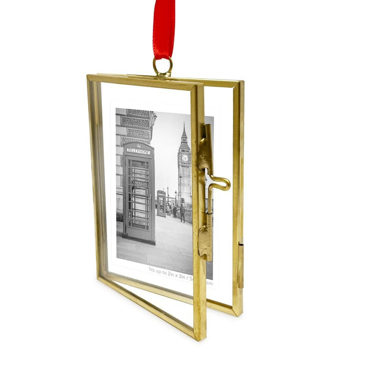 Isaac Jacobs (2"x3" Vintage Style Brass and Glass Ornament Frame with Locket Closure (Vertical) (Antique Gold), Metal Floating Frame, Made for Hanging