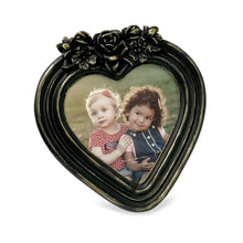 Isaac Jacobs 4x4 Heart-Shaped Resin Picture Frame with Rose Design, Decorative Photo Frame, Tabletop & Wall Display, Hanging Display & Home Décor_#color_Black_With _Gold