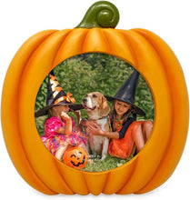 Isaac Jacobs 4x4 Pumpkin-Shaped Picture Frame For Halloween Or Fall Décor, Photo Tabletop & Wall Display Hanging Display_#color_Orange_4x4