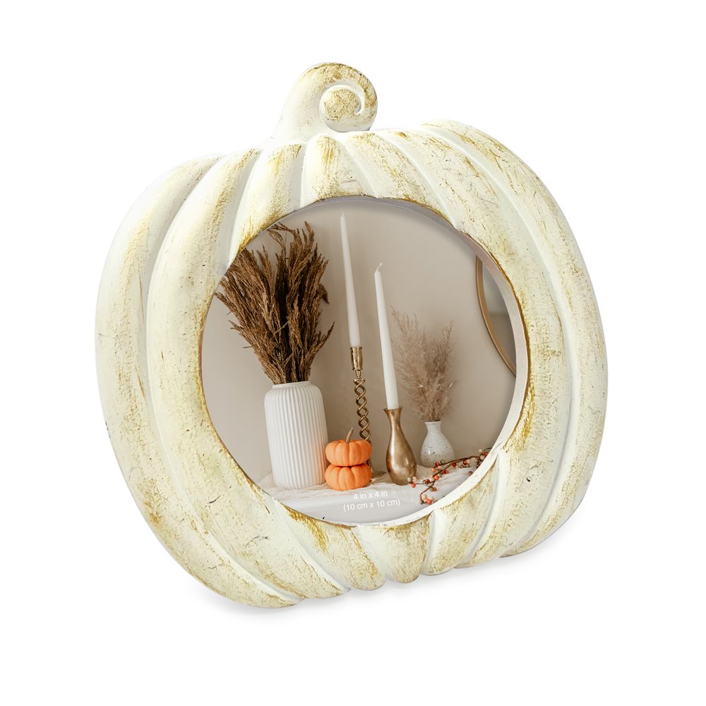 Isaac Jacobs 4x4 Pumpkin-Shaped Picture Frame For Halloween Or Fall Décor, Photo Tabletop &amp; Wall Display Hanging Display_