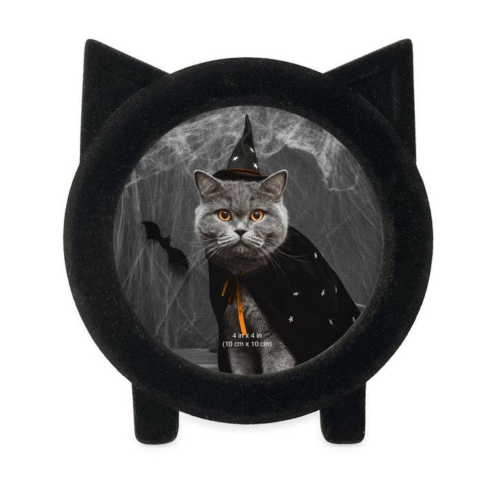 Isaac Jacobs 4x4 Round Resin Sentiment Cat Picture Frame with Ears, Photo Tabletop &amp; Wall Display Hanging Display &amp; Home Décor_