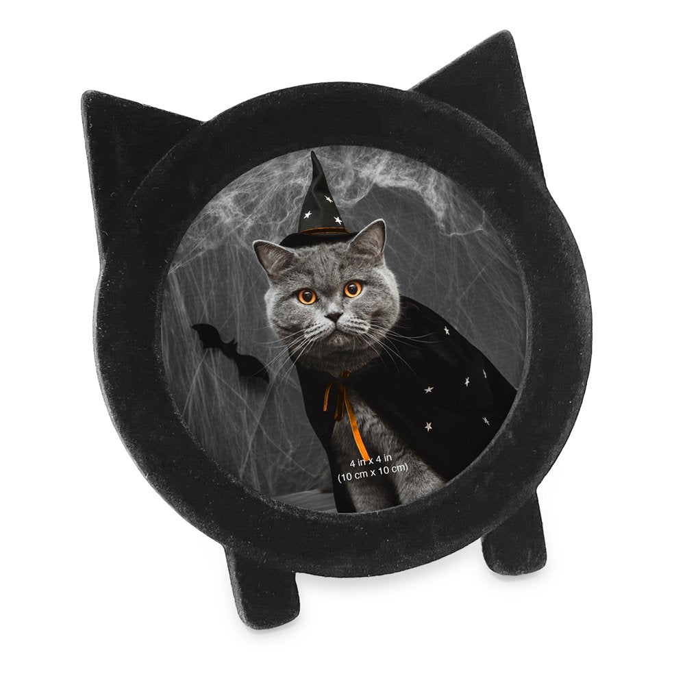 Isaac Jacobs 4x4 Round Resin Sentiment Cat Picture Frame with Ears, Photo Tabletop &amp; Wall Display Hanging Display &amp; Home Décor_