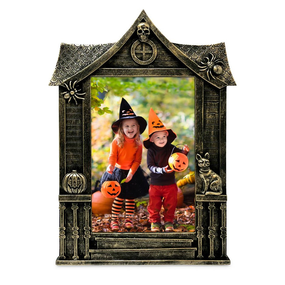 Isaac Jacobs 4x6 Haunted-House Shaped Picture Frame, Photo Tabletop &amp; Wall Display Hanging Display &amp; Home Décor_