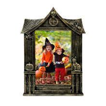 Isaac Jacobs 4x6 Haunted-House Shaped Picture Frame, Photo Tabletop & Wall Display Hanging Display & Home Décor_#color_black_with_gold_4x6