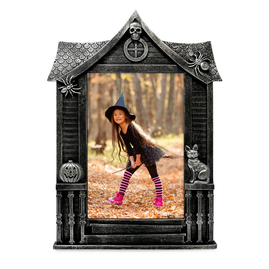 Isaac Jacobs 4x6 Haunted-House Shaped Picture Frame, Photo Tabletop &amp; Wall Display Hanging Display &amp; Home Décor_