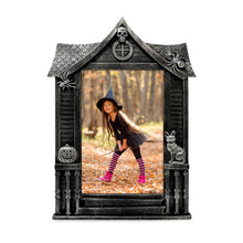 Isaac Jacobs 4x6 Haunted-House Shaped Picture Frame, Photo Tabletop & Wall Display Hanging Display & Home Décor_#color_black_with_silver_4x6