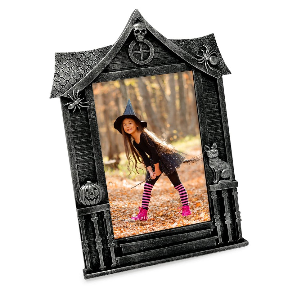 Isaac Jacobs 4x6 Haunted-House Shaped Picture Frame, Photo Tabletop &amp; Wall Display Hanging Display &amp; Home Décor_