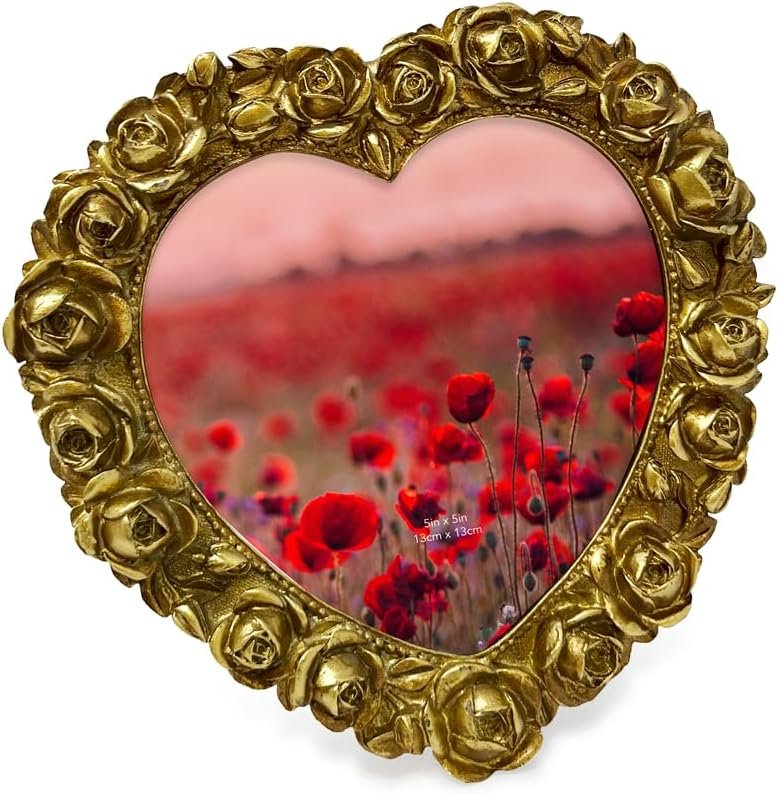 Isaac Jacobs 5x5 Heart Shaped Rose Border Resin Frame, Photo Tabletop &amp; Wall Display Hanging Display &amp; Home Décor_