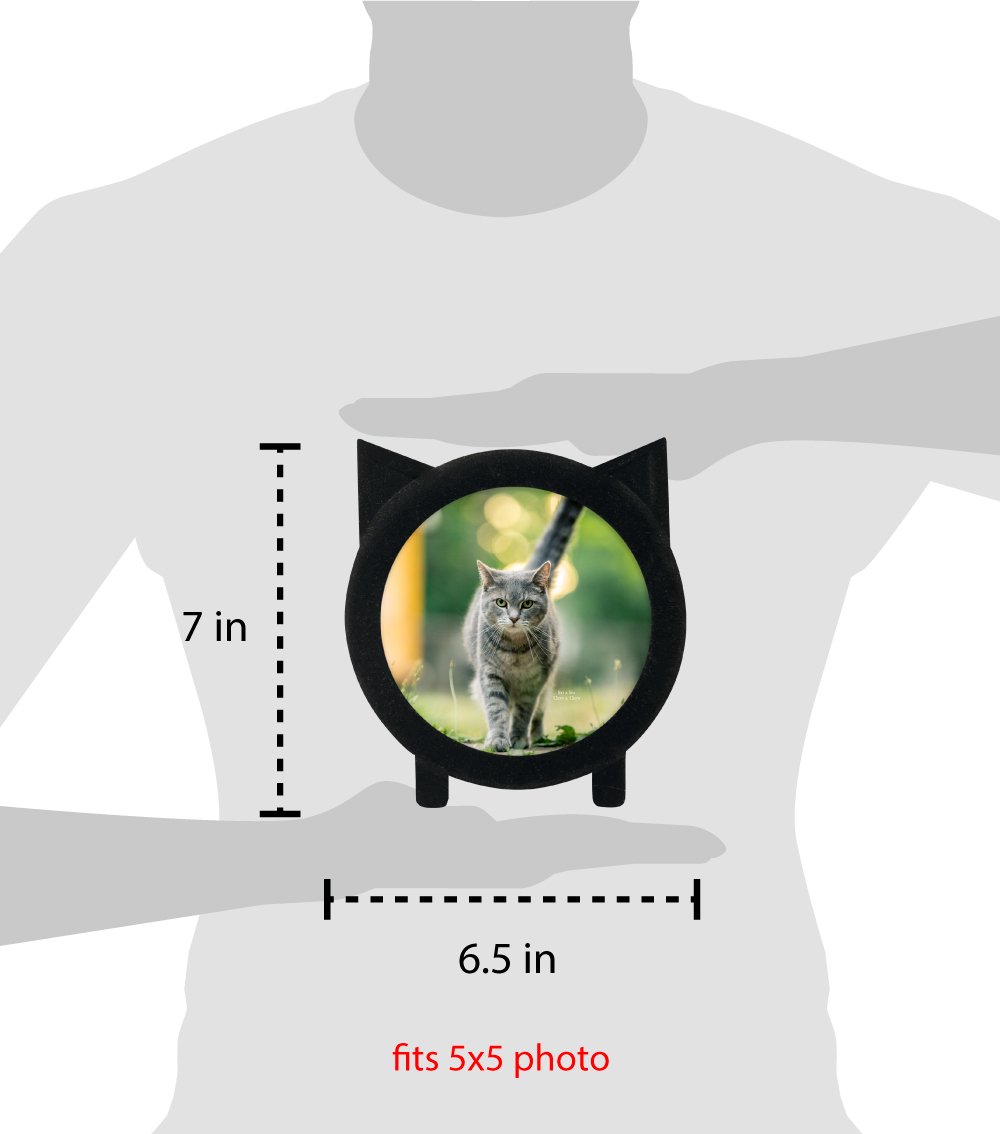 Isaac Jacobs 5x5 Round Resin Sentiment Cat Picture Frame with Ears, Photo Tabletop &amp; Wall Display Hanging Display &amp; Home Décor_