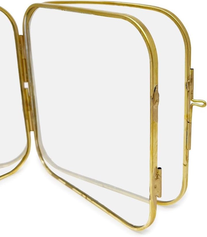 Isaac Jacobs Vintage Style, Double-Sided Round-Edged Brass &amp; Glass Metal Floating Picture Frame with Locket Closure (Vertical), Made for Tabletop Display_