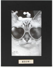 Isaac Jacobs Wood Sentiments Cat "Meow" Picture Frame, Keepsake Photo Frame with Easel and a Hanging Tabs for Tabletop, Desktop & Wall Display_#color_black_4x6_vertical