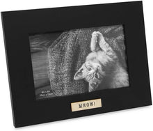 Isaac Jacobs Wood Sentiments Cat "Meow" Picture Frame, Keepsake Photo Frame with Easel and a Hanging Tabs for Tabletop, Desktop & Wall Display_#color_black_4x6_horizontal