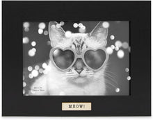 Isaac Jacobs Wood Sentiments Cat "Meow" Picture Frame, Keepsake Photo Frame with Easel and a Hanging Tabs for Tabletop, Desktop & Wall Display_#color_black_5x7_horizontal