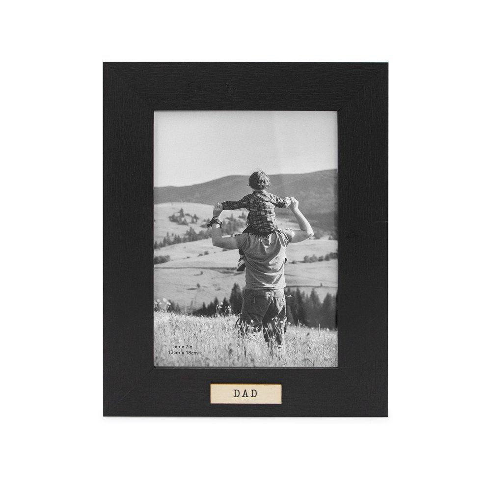 Isaac Jacobs Wood Sentiments "Dad" Picture Frame, Keepsake Photo Frame with Easel and a Hanging Tabs for Tabletop, Desktop &amp; Wall Display_
