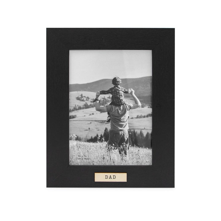 Isaac Jacobs Wood Sentiments "Dad" Picture Frame, Keepsake Photo Frame with Easel and a Hanging Tabs for Tabletop, Desktop &amp; Wall Display_