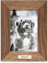 Isaac Jacobs Wood Sentiments Dog "Woof!" Picture Frame, Keepsake Photo Frame with Easel and a Hanging Tabs for Tabletop, Desktop & Wall Display_#color_brown_4x6_vertical