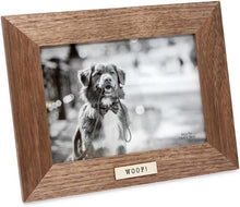 Isaac Jacobs Wood Sentiments Dog "Woof!" Picture Frame, Keepsake Photo Frame with Easel and a Hanging Tabs for Tabletop, Desktop & Wall Display_#color_brown_5x7_horizontal