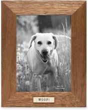 Isaac Jacobs Wood Sentiments Dog "Woof!" Picture Frame, Keepsake Photo Frame with Easel and a Hanging Tabs for Tabletop, Desktop & Wall Display_#color_brown_5x7_vertical