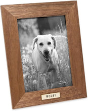 Isaac Jacobs Wood Sentiments Dog "Woof!" Picture Frame, Keepsake Photo Frame with Easel and a Hanging Tabs for Tabletop, Desktop & Wall Display_#color_brown_5x7_vertical