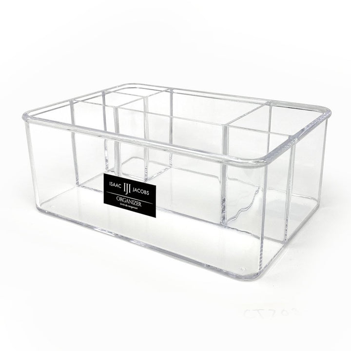 Isaac Jacobs 5-Compartment Clear Acrylic Organizer (10” L x 7” W x 4” H), Makeup Brush Holder, Tall Slot, Multi-Sectional Tray, Storage Solution for Makeup, School, Crafts, Office Supplies &amp; More