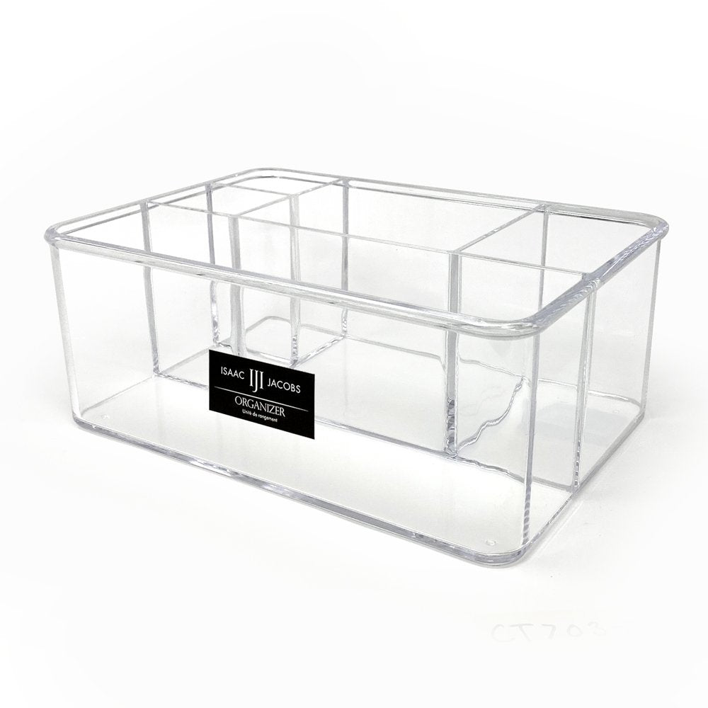 Isaac Jacobs 5-Compartment Clear Acrylic Organizer (10” L x 7” W x 4” H),  Makeup Brush Holder, Tall Slot, Multi-Sectional Tray, Storage Solution for
