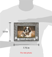 Isaac Jacobs 4" x 6" Resin Sentiments Dog Best Buddy Picture Frame, Horizontal Keepsake Photo Frame with Easel and Hanging Tabs for Tabletop, Desktop & Wall Display
