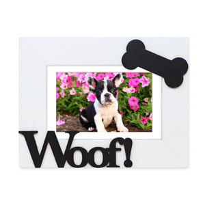 Isaac Jacobs Wood Sentiments Dog “Woof!” Picture Frame, Photo Gift for Pet Dog, Puppy, Display on Tabletop, Desk