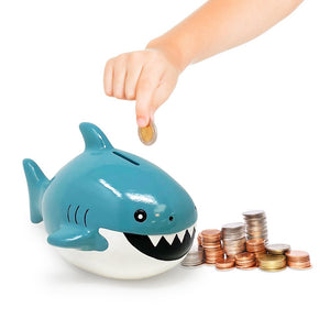 Isaac Jacobs Ceramic Shark Coin Bank for Kids, Great for Gifts, Home Décor, Money Saving Piggy Bank for Boys and Girls