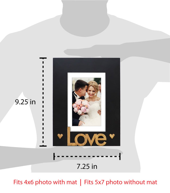 Isaac Jacobs Wood Sentiments “Love” Picture Frame, Photo Gift for Loved Ones, Family, Display on Tabletop, Desk