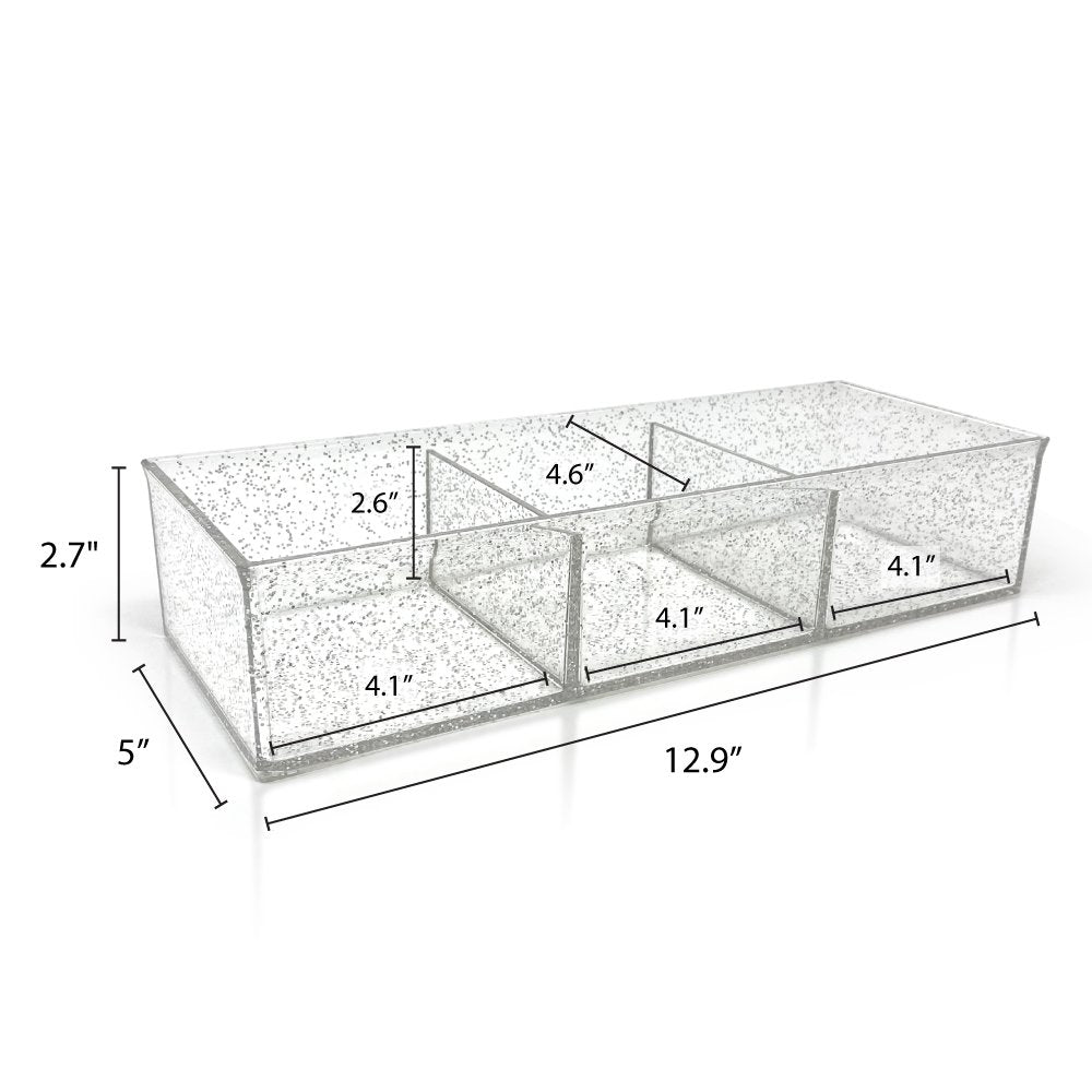 Isaac Jacobs Large 3-Compartment Clear Acrylic Stackable Organizer (12.9" L x 5" W x 2.7" H), Multi-Sectional Tray &amp; Storage Solution for Makeup, Craft Supplies &amp; More, for Bathroom, Kitchen, Office
