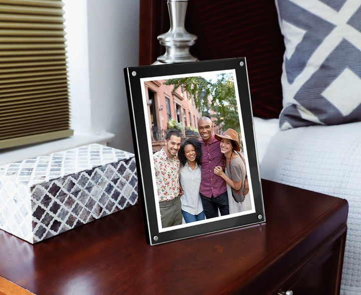 Isaac Jacobs Wood Acrylic Picture Frame, Magnetic Photo Frame with Easel, Made for Tabletop Display