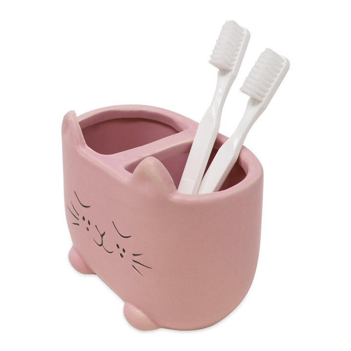 Isaac Jacobs Ceramic Cat Makeup Brush Holder, Multi-Purpose Organizer. Bathroom, Kitchen, Bedroom, Office Décor