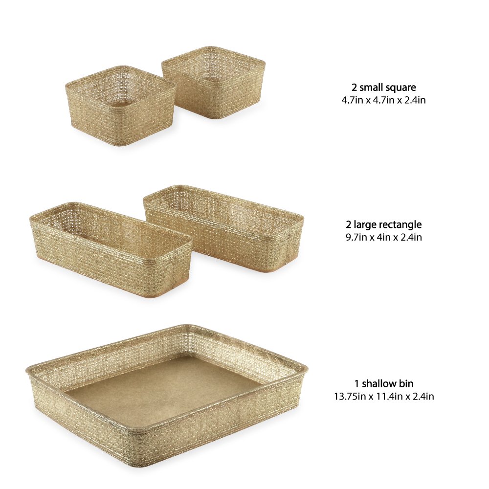 Isaac Jacobs Glitter Plastic Organizer Set w/Cut-Out Handles, Multi-Functional Home Storage, Desk, Office, Bathroom, Bedroom, Closet, Playroom