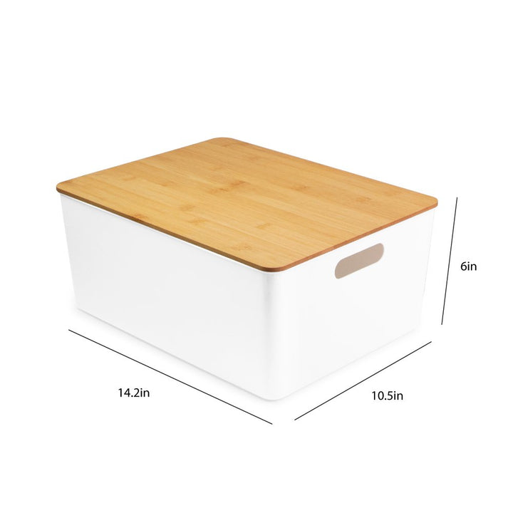 Isaac Jacobs 2-Pack Storage Bin Set w/ Cut-Out Handles and Bamboo Lid, Plastic Organizers for Home, Pantry, Kitchen, Closet, Office, Home Décor, BPA Free, Food Safe