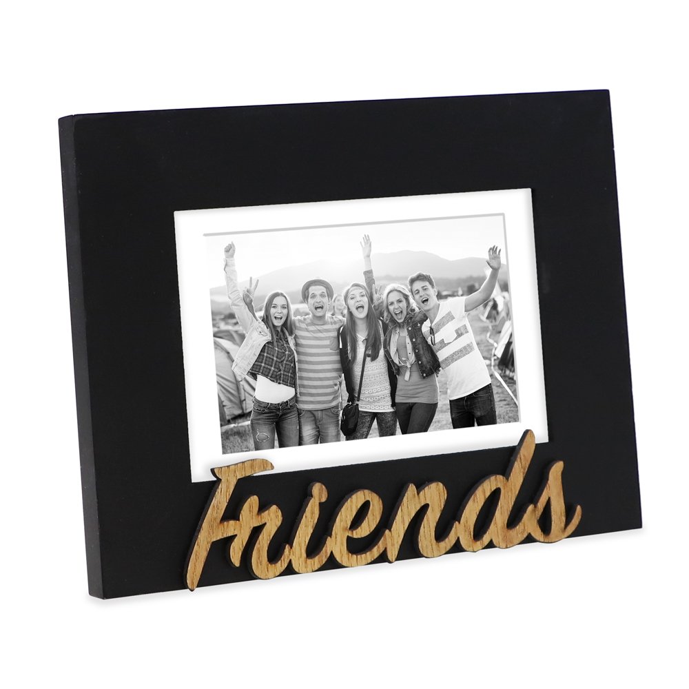 Isaac Jacobs Wood Sentiments “Friends” Picture Frame, Photo Gift for Friend, Display on Tabletop, Desk