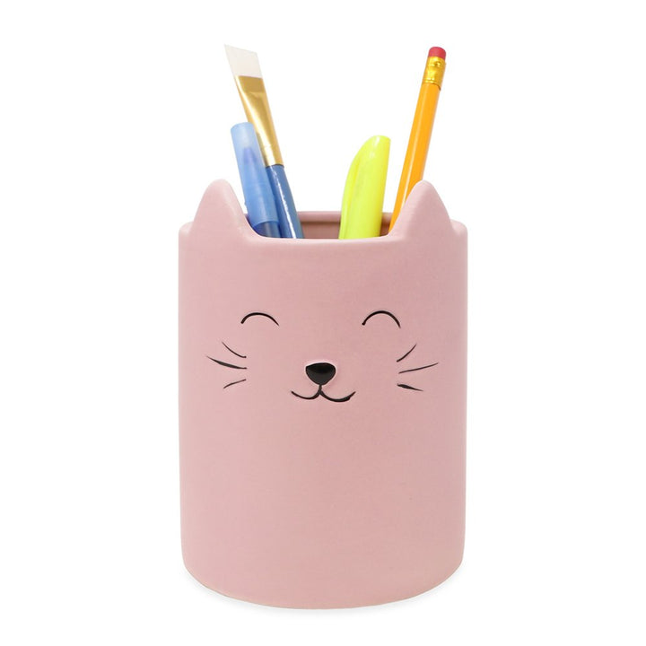 Isaac Jacobs Ceramic Cat Makeup Brush Holder, Multi-Purpose Organizer. Bathroom, Kitchen, Bedroom, Office Décor