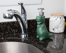 Isaac Jacobs Ceramic Dinosaur, Liquid Soap Pump/Lotion Dispenser with Chrome Metal Pump (Holds Up to 12 Oz.) – Great for Bathroom, Kitchen Countertop, Bath Accessory
