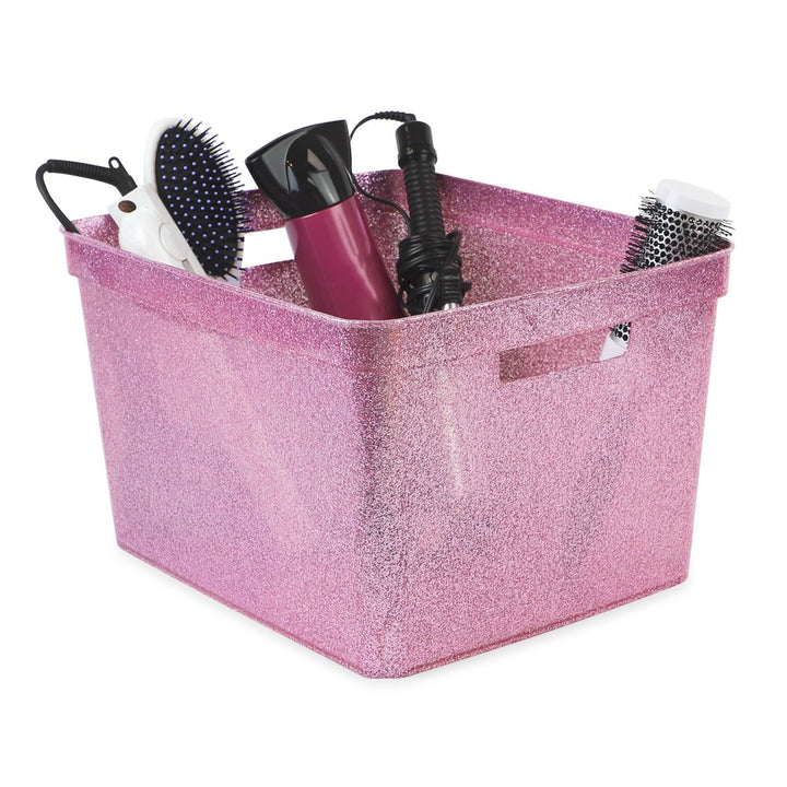 Isaac Jacobs Large Glitter Storage Bin (14” x 11.5” x 8.75”) Set w/Cut-Out Handles, Plastic Organizer, Multi-Functional, Home Storage Solution, Kids Playroom, Bedroom, Closet