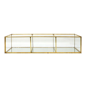Isaac Jacobs 3-Compartment Vintage Style Brass and Glass Organizer (13” L x 5.1" W x 2.75" H), Multi-Sectional Tray & Storage Solution with Mirror Base, for Makeup & More, Bathroom, Kitchen, Office