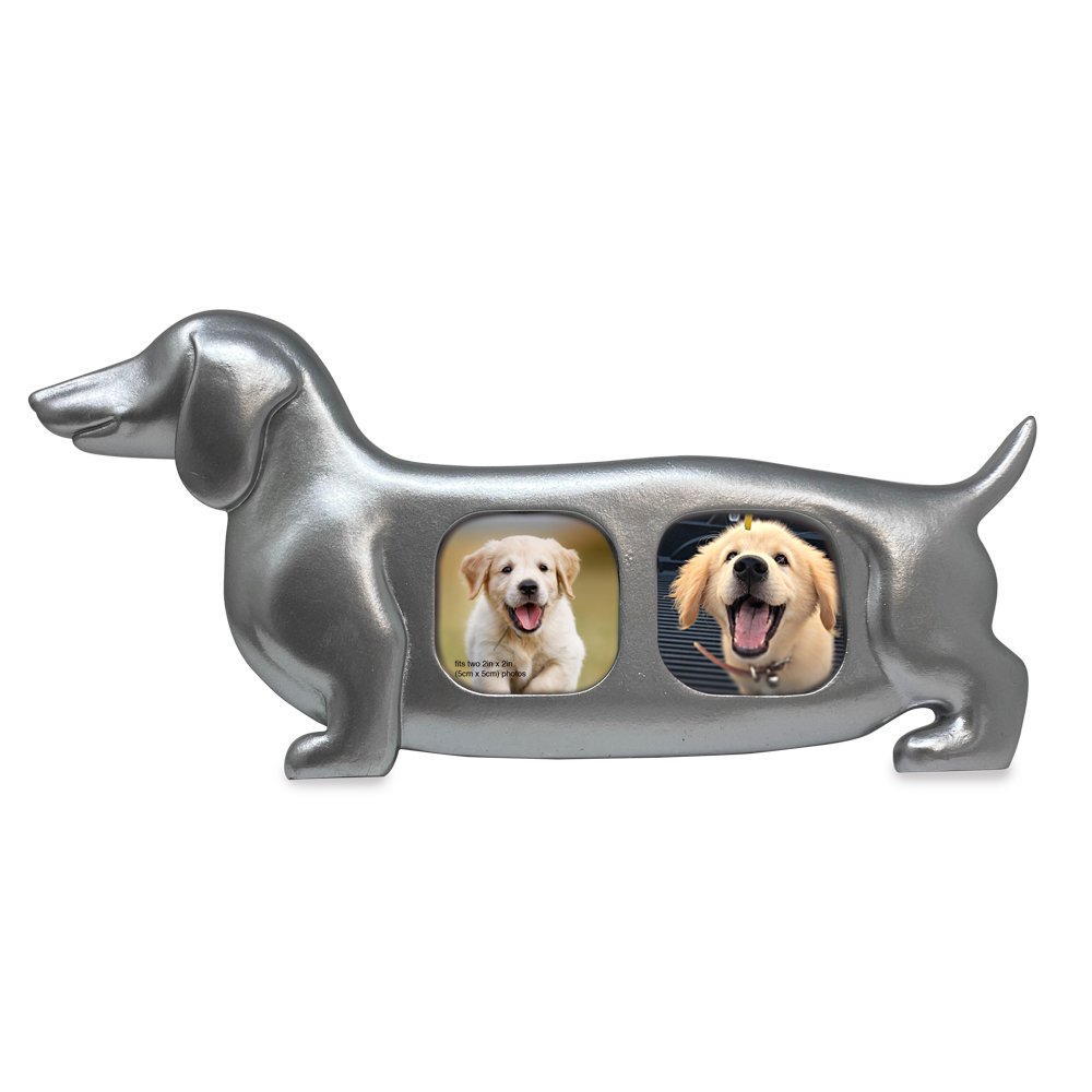Isaac Jacobs Double 2x2 Resin Sentiments Dog Shaped Picture Frame, Photo Gift for Pet Puppy, Tabletop, Desktop &amp; Wall Display