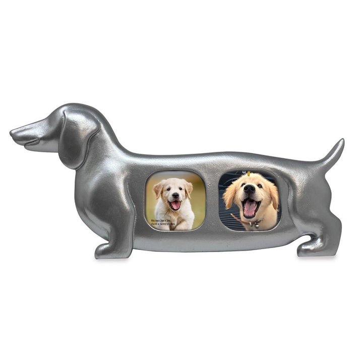 Isaac Jacobs Double 2x2 Resin Sentiments Dog Shaped Picture Frame, Photo Gift for Pet Puppy, Tabletop, Desktop &amp; Wall Display