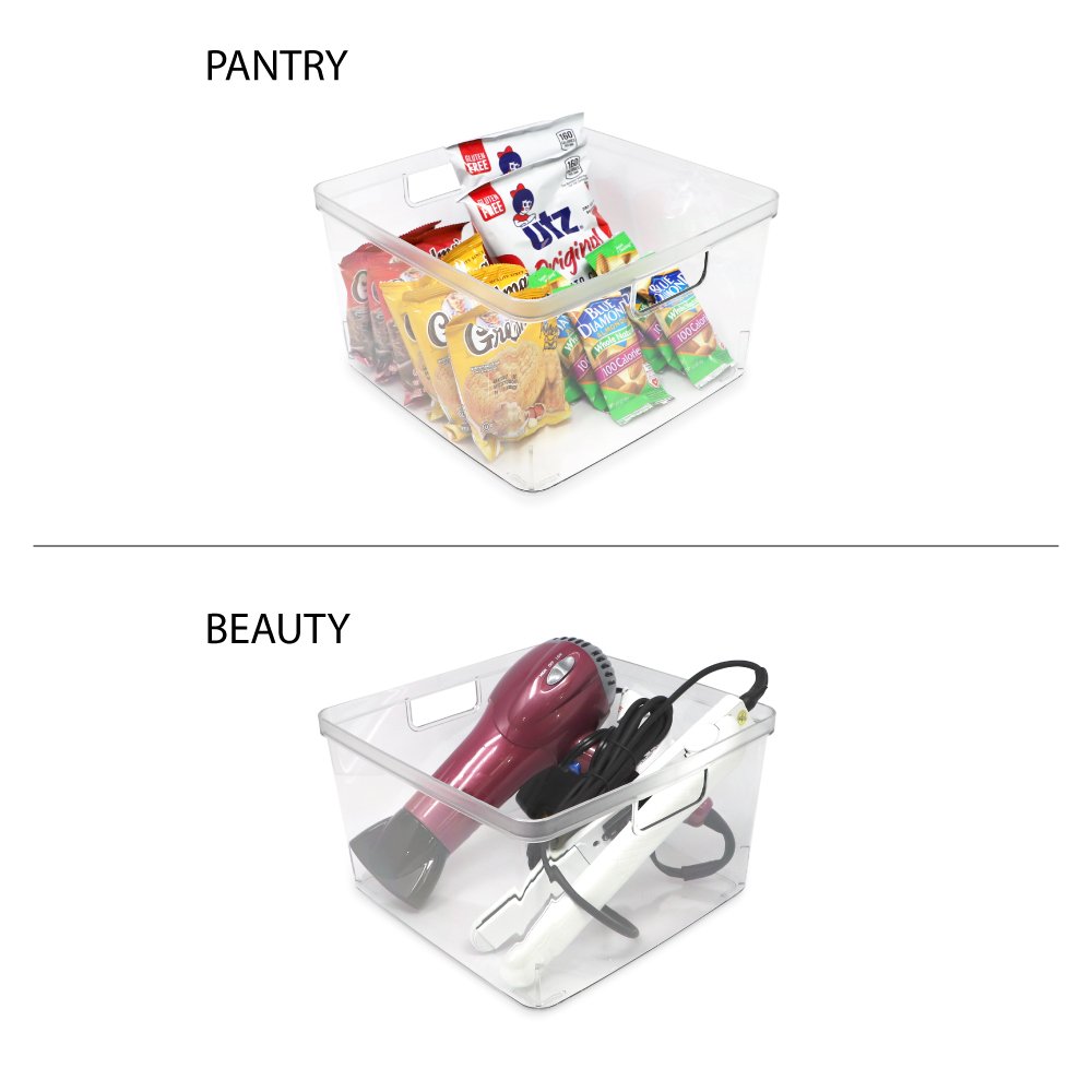 Isaac Jacobs Clear Storage Bins w/Cutout Handles, Plastic Organizer for Home, Office, Kitchen, Fridge/Freezer, Bathroom, BPA Free, Food Safe