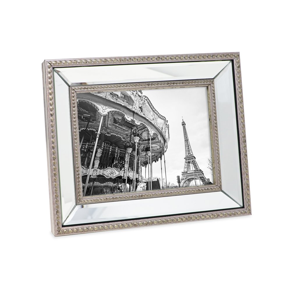 Isaac Jacobs Mirror Bead Picture Frame - Classic Mirrored Frame with Dotted Border Made for Wall Display, Tabletop, Photo Gallery and Wall Art