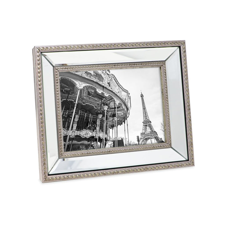 Isaac Jacobs Mirror Bead Picture Frame - Classic Mirrored Frame with Dotted Border Made for Wall Display, Tabletop, Photo Gallery and Wall Art