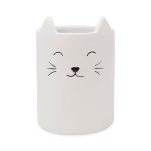 Isaac Jacobs Ceramic Cat Makeup Brush Holder, Multi-Purpose Organizer. Bathroom, Kitchen, Bedroom, Office Décor