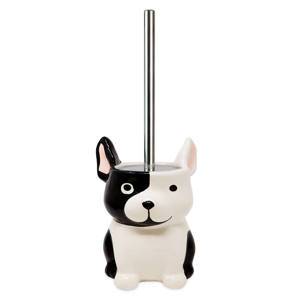 Isaac Jacobs Ceramic Toilet Bowl Brush Holder with Metal Handle - Bathroom Accessory &amp; Cleaning Storage